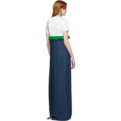 Shop Prada White & Blue Chiffon Long T-shirt Dress