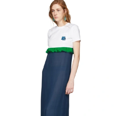 Shop Prada White & Blue Chiffon Long T-shirt Dress