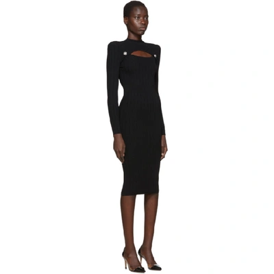Shop Balmain Black Rib Knit Cut-out Dress In 0pa Black
