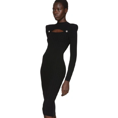 Shop Balmain Black Rib Knit Cut-out Dress In 0pa Black