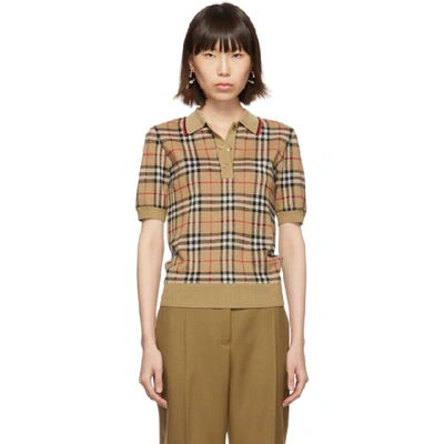 Shop Burberry Beige Jacquard Check Chatterto Polo In Archive Bei