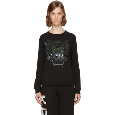 Shop Kenzo Black And Green Tiger Sweatshirt In 99 Black