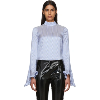 Shop Erdem Blue And White Silk Striped Lindsay Blouse In Blue/wht
