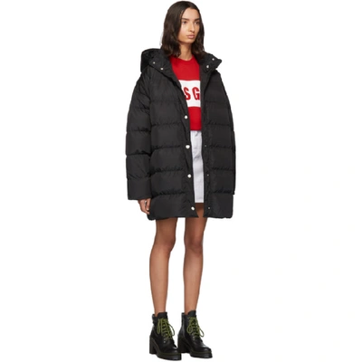 Shop Msgm Black Down Hooded Coat In 99 Black