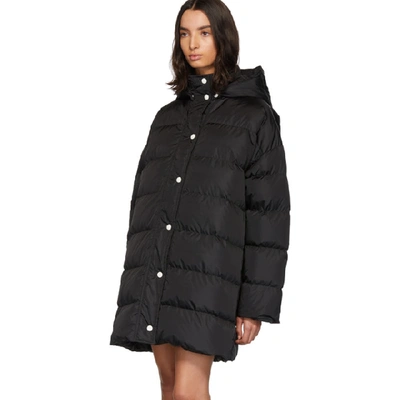 Shop Msgm Black Down Hooded Coat In 99 Black