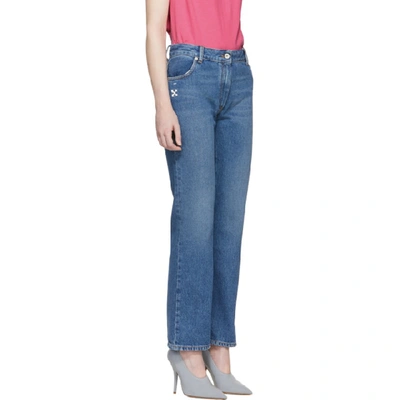 Shop Off-white Blue Cropped Leg Jeans In Medium Blue