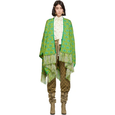 Shop Gucci Green & Yellow Jacquard Stripe Gg Poncho