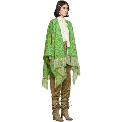 Shop Gucci Green & Yellow Jacquard Stripe Gg Poncho