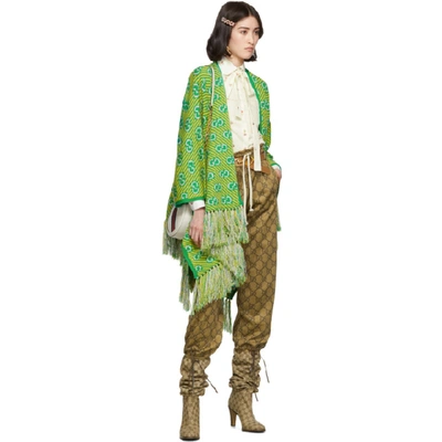 Shop Gucci Green & Yellow Jacquard Stripe Gg Poncho