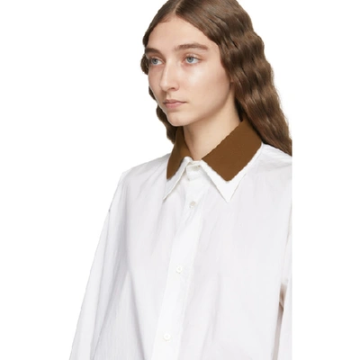 Shop Plan C White And Brown Poplin Collar Shirt In 00w03 White