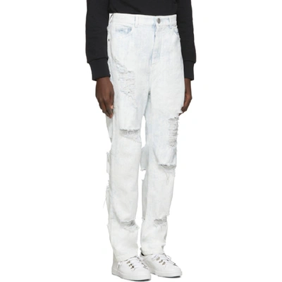 Shop Balmain Blue And White Distressed Coated Jeans In Sab Blu/wht