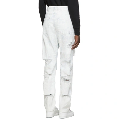 Shop Balmain Blue And White Distressed Coated Jeans In Sab Blu/wht