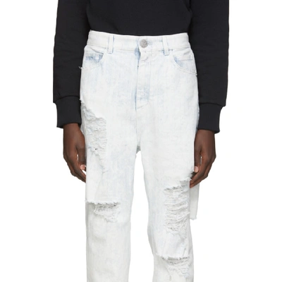 Shop Balmain Blue And White Distressed Coated Jeans In Sab Blu/wht