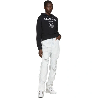 Shop Balmain Blue And White Distressed Coated Jeans In Sab Blu/wht