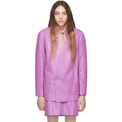 Shop Gucci Purple Leather Oversize Jacket In 5724 Purple