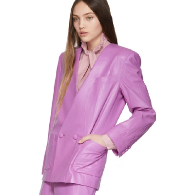 Shop Gucci Purple Leather Oversize Jacket In 5724 Purple