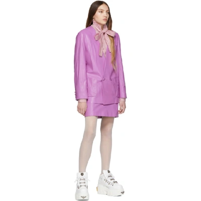 Shop Gucci Purple Leather Oversize Jacket In 5724 Purple