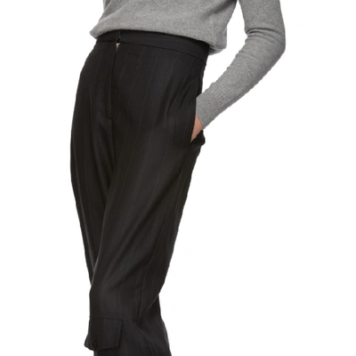 Shop Stella Mccartney Black Herringbone Pinstripe Trousers In 1000 Black