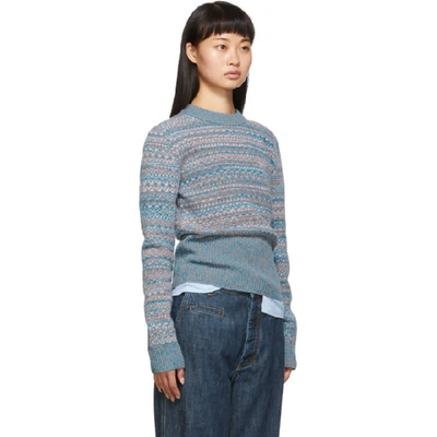 Shop Loewe Blue Wool Cropped Jacquard Sweater In 5100 Blue