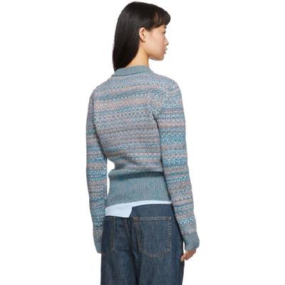 Shop Loewe Blue Wool Cropped Jacquard Sweater In 5100 Blue