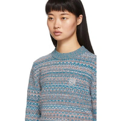 Shop Loewe Blue Wool Cropped Jacquard Sweater In 5100 Blue