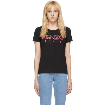 Shop Kenzo Black Roses Logo Slim T-shirt In 99 Black