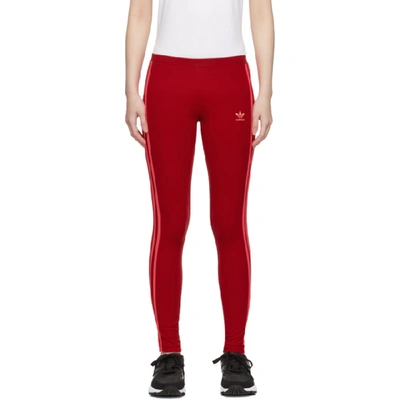 Shop Adidas Originals Red 3-stripes Leggings In Scarlet