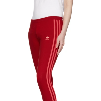 Shop Adidas Originals Red 3-stripes Leggings In Scarlet