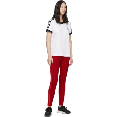 Shop Adidas Originals Red 3-stripes Leggings In Scarlet