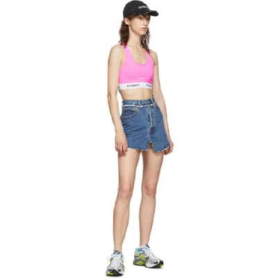 Shop Vetements Pink Logo Band Sports Bra In Fluo Pink