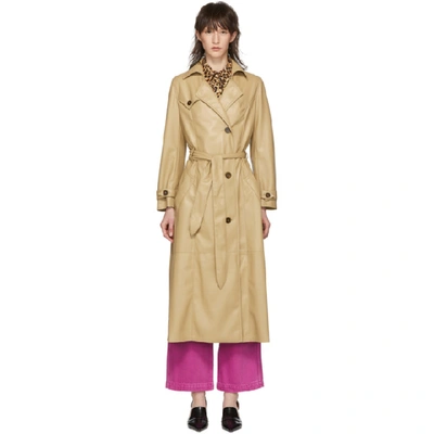 Shop Nanushka Beige Vegan Leather Trench Coat