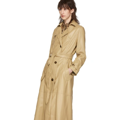 Shop Nanushka Beige Vegan Leather Trench Coat