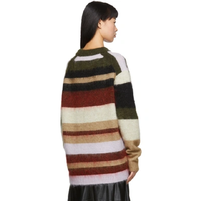 Shop Acne Studios Green And Red Oversized Striped Sweater In Olive/red M