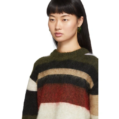 Shop Acne Studios Green And Red Oversized Striped Sweater In Olive/red M