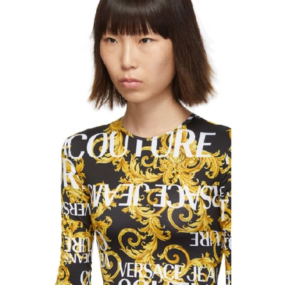 Shop Versace Jeans Couture Black & Yellow Baroque Logo Bodysuit In E899 Black