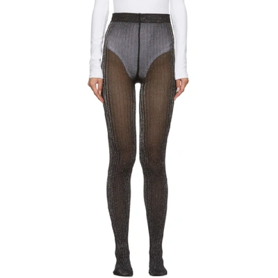 Shop Marc Jacobs Black And Silver Ribbed Tights In 84 Silverbl