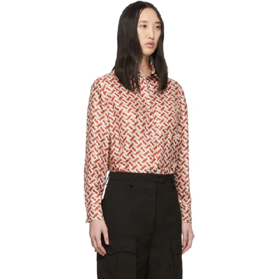 Shop Burberry Red Silk Monogram Godwit Shirt In Vermillionr