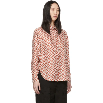 Shop Burberry Red Silk Monogram Godwit Shirt In Vermillionr