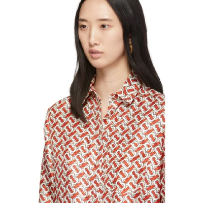 Shop Burberry Red Silk Monogram Godwit Shirt In Vermillionr