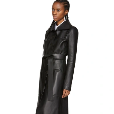 Shop Loewe Black Leather Patch Pocket Coat