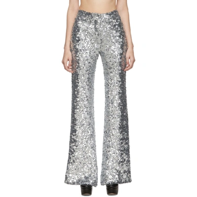 Shop Halpern Silver Sequin Stovepipe Trousers