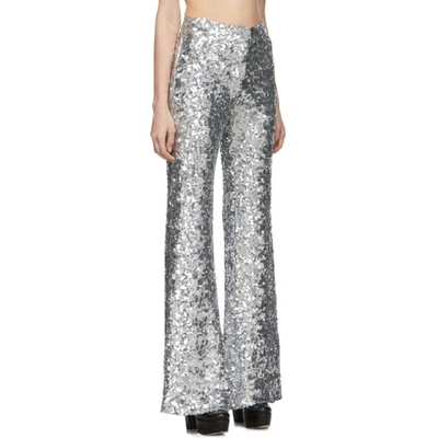 Shop Halpern Silver Sequin Stovepipe Trousers