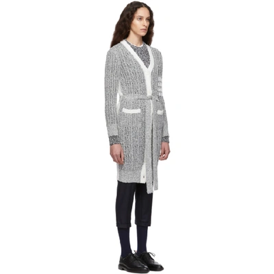 Shop Thom Browne Grey And White Open Stitch Long Cardigan In 035 Med Gre