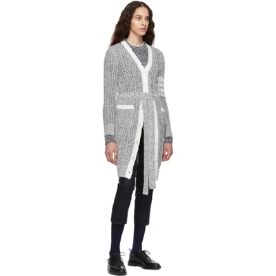 Shop Thom Browne Grey And White Open Stitch Long Cardigan In 035 Med Gre