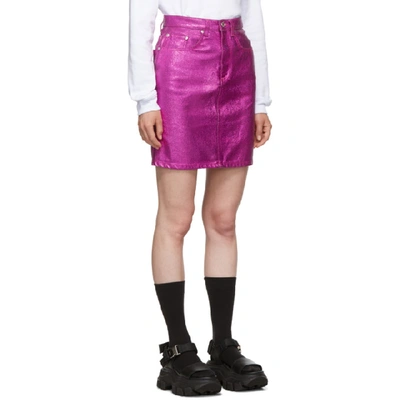 Shop Msgm Pink Denim Metallic Miniskirt In 14 Fushia