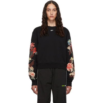 Shop Off-white Black Cropped Flowers Sweatshirt In Black/brd