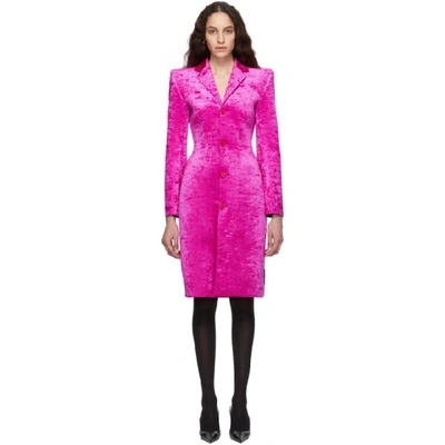 Shop Balenciaga Pink Crushed Velvet 3d Coat In 5601 Orchid
