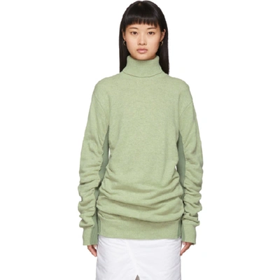 Shop Mm6 Maison Margiela Green Ruched Turtleneck In 611f Dir Sk