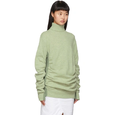 Shop Mm6 Maison Margiela Green Ruched Turtleneck In 611f Dir Sk