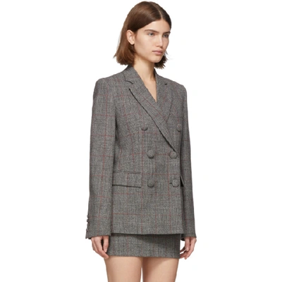 Shop Helmut Lang Grey Wool Prince Of Wales Double-breasted Blazer In Charcoal
